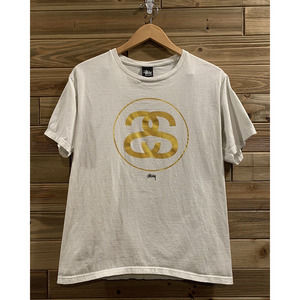 STUSSY White Gold SS Logo Short Sleeve Cotton Shirt T-Shirt Men's Size M